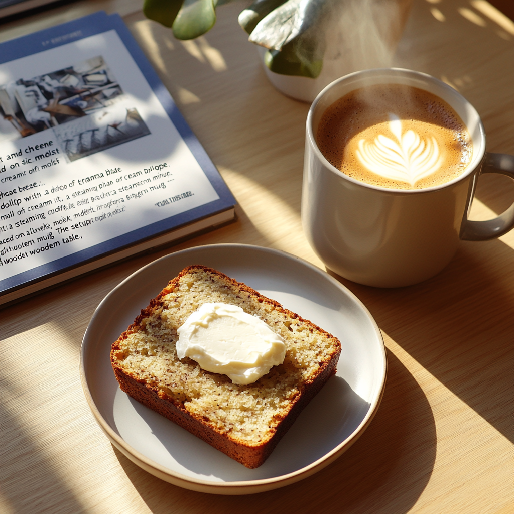 "Fage banana bread topped with a sprinkle of chopped walnuts and chocolate chips."
