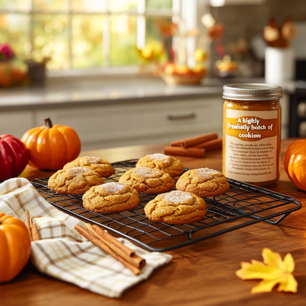 Pumpkin spice cookies cooling on a rack.