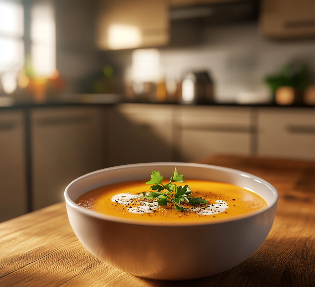 "A completed Pumpkin Soup dish glowing in the game, showcasing its energy restoration value."