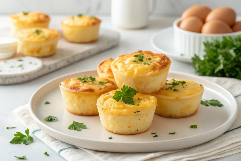 “Freshly baked egg bites without cottage cheese served on a plate, ready to eat.”