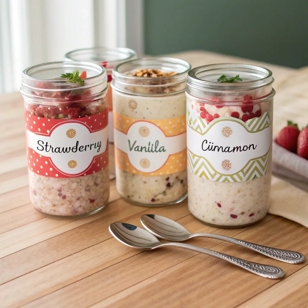 “Several jars of different flavored Purely Elizabeth overnight oats prepped for the week”
